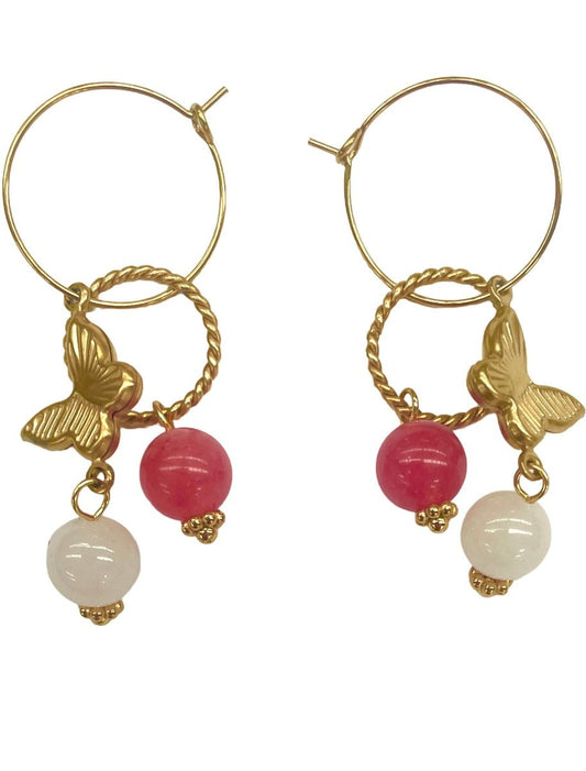 18K gold plated butterfly E/R with pink bead