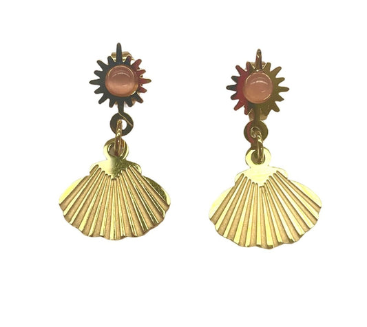 18K gold plated E/R with pink bead