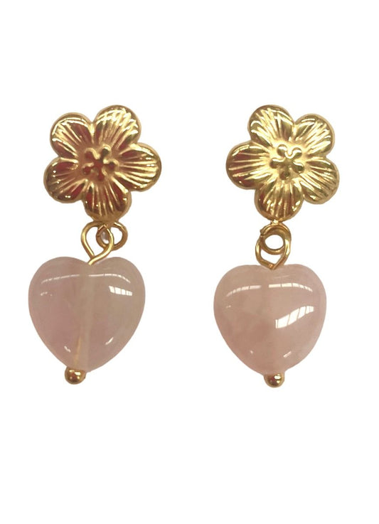 18K gold plated pink heart E/R