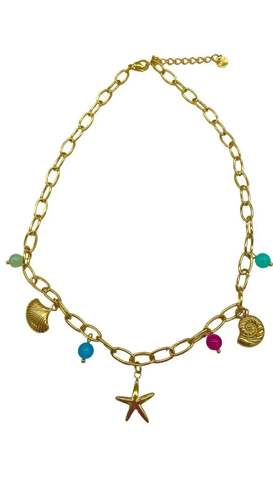 18K charm necklace with starfish