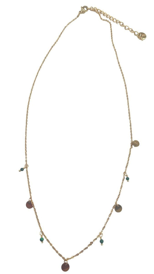 18K gold plated charm necklace with green beads