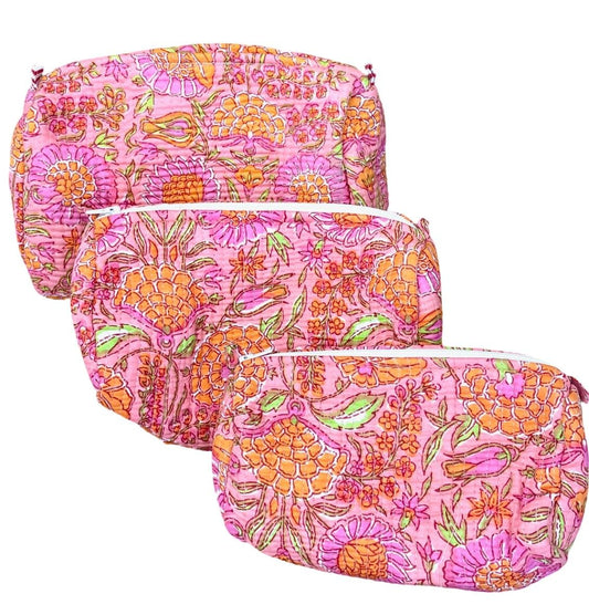 S/3 Pink/orange pouches -small 18(w)x14(h)x6(d) / Med 22(w)x17(h0x8(d) / Large 25(w) x22(h)x11(d) cm
