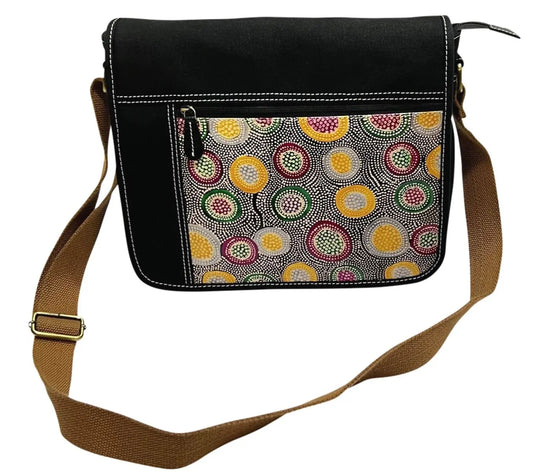 Black canvas bag with leather dot design