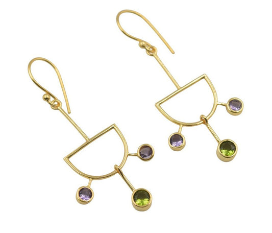 18 k Gold plated earring green zirconia /amethyst