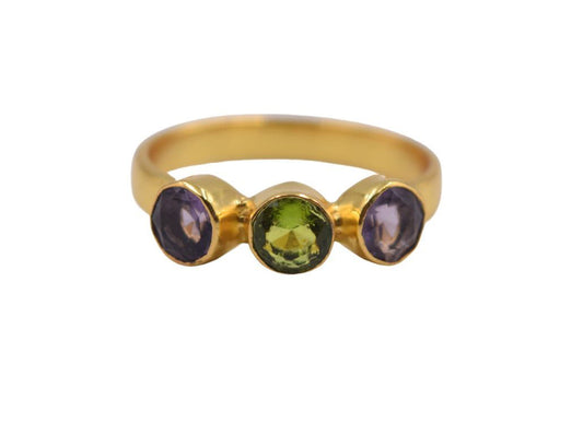 18 k Gold plated ring aqua /pink zirconia