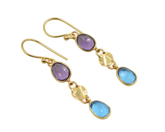 18 K Gold plated Earring aqua blue and amethyst