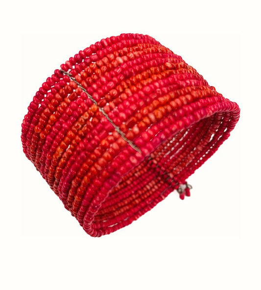 coral seed bead bangle