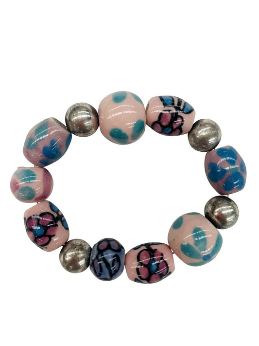 Ink and white ceramic bead bracelet