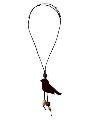 Wooden Bird with String and Beads Necklace N6-5415