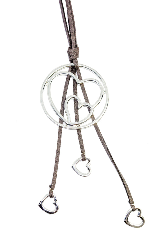 Silver Heart Pendent Grey Cord