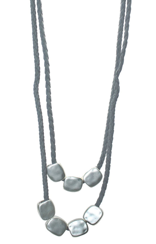 Matt silver n&#039;klace grey cord