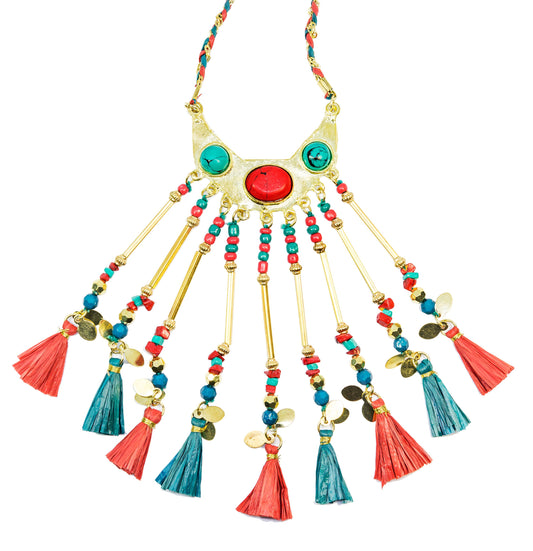 Turquoise Coral Brass Necklace