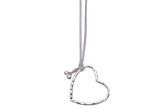 Silv HeartPendant Grey Leather