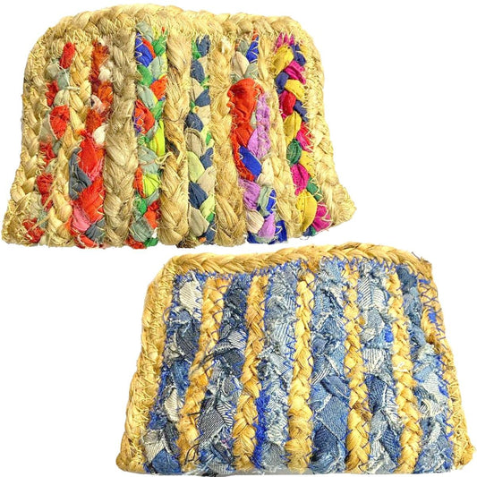 S/2 denim and multi purses with jute 12x18 cm ($2.50 each)