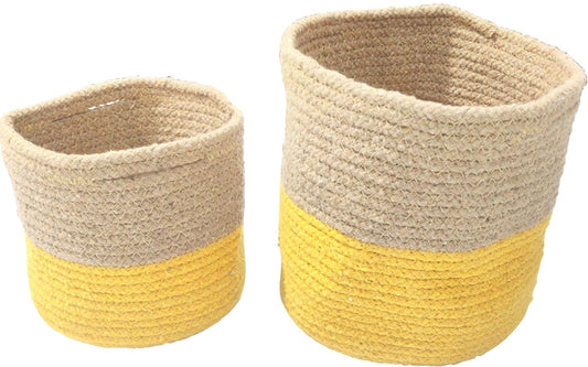 S/2 yellow natural cotton planters 20x20 /15x15 cm