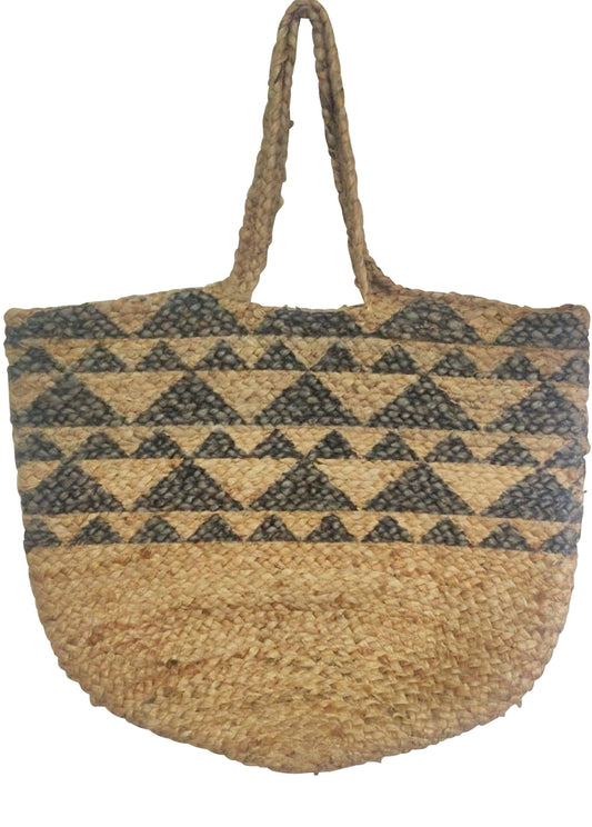 Jute bag with grey block print design 53(w) x 33(h) cm