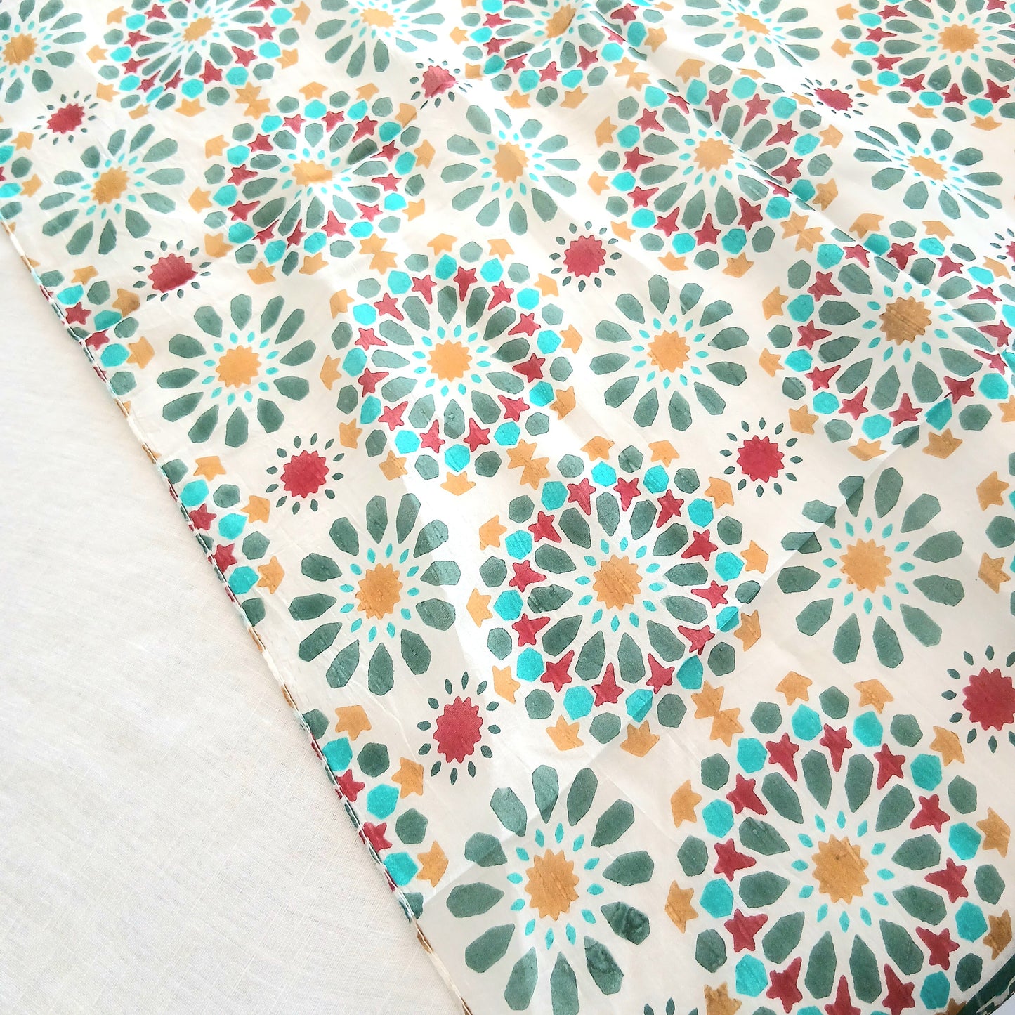 Pure Silk Scarf Geometric Floral Design Large PS-1138