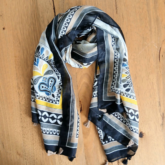 Black and Yellow Patterned Scarf 332367
