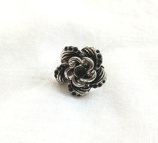 Adjustable Silver Ring with Black Crystal's 163604