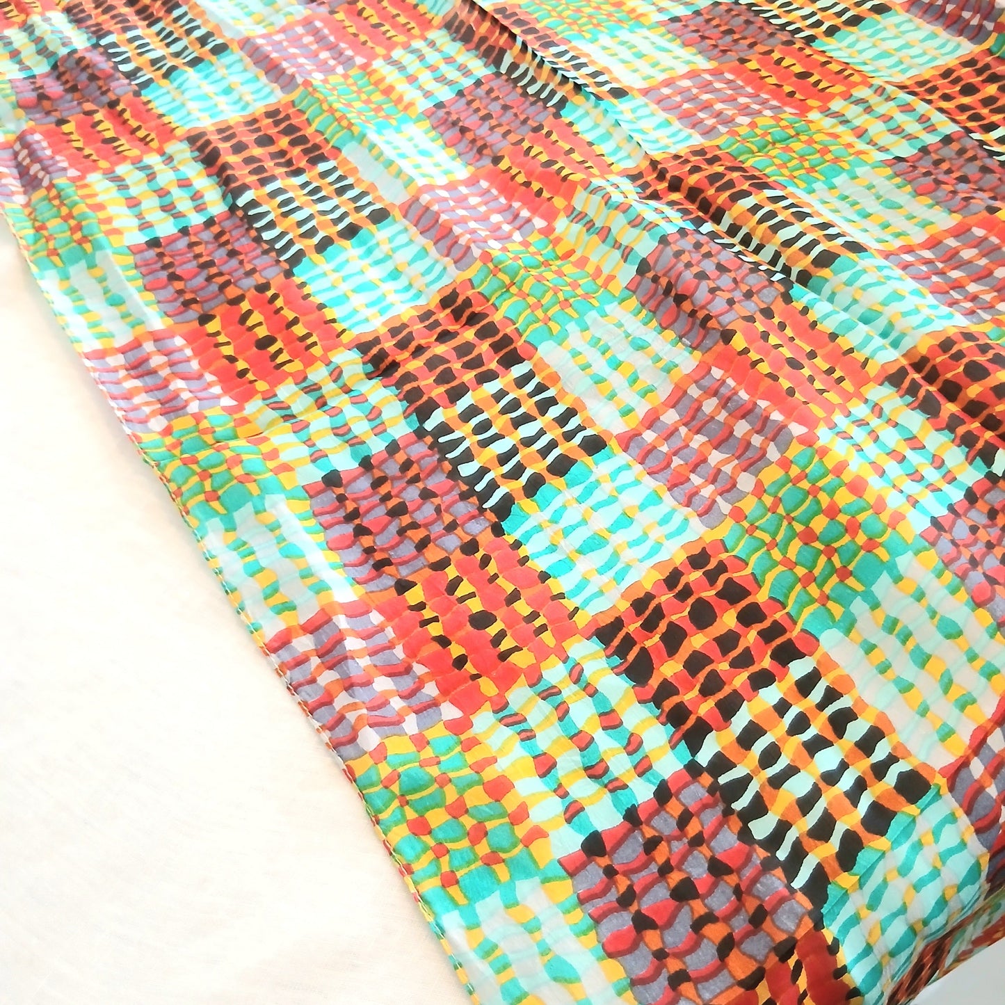 PRE-ORDER Pure Silk Scarf Lines and Squares Design Large TS-1146