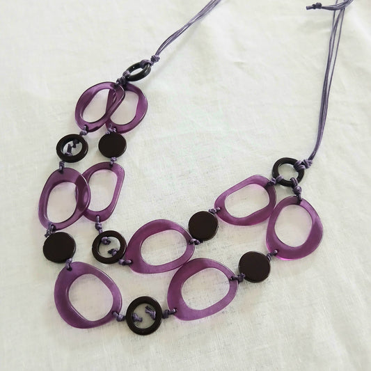 Chained Purple and Black Beaded Necklace NK-34875-F