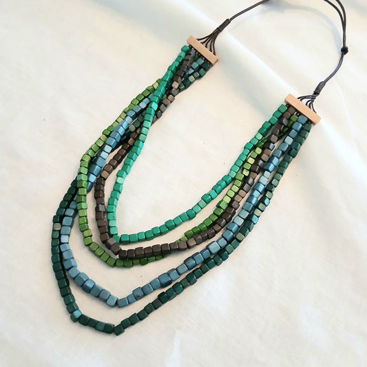 Multi-Layered Ocean Green Wooden Beaded Necklace N7-458CTFM