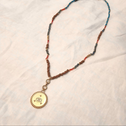 Protective Eye Golden Beaded Necklace 21-1373N