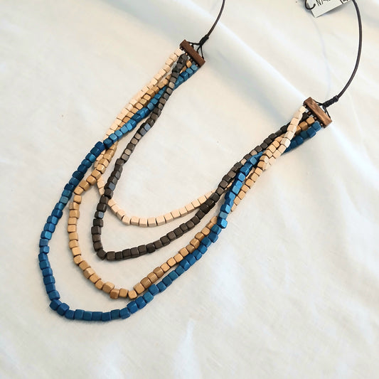 4 Rows of Small Wooden Cubes Necklace N7-457ACME