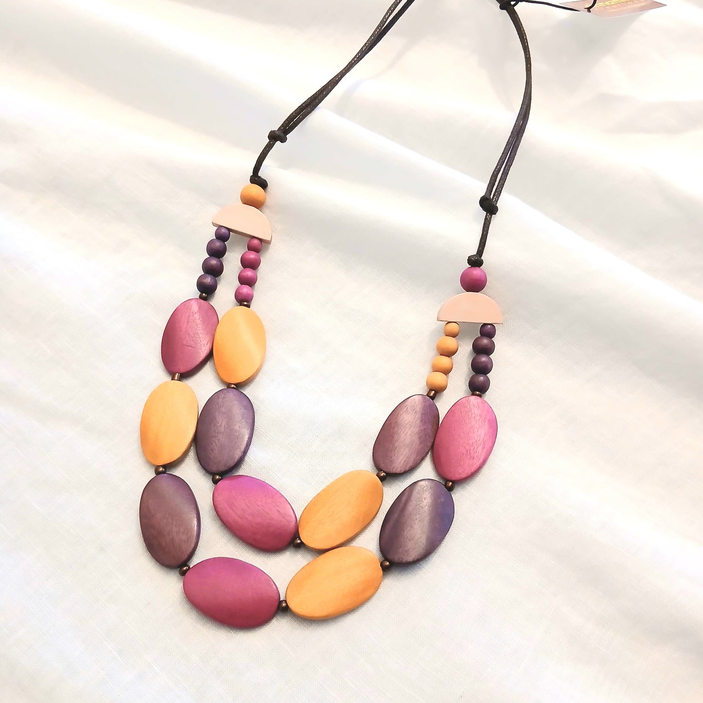 Double-Layered Oval Wooden Beaded Necklace N7-1407
