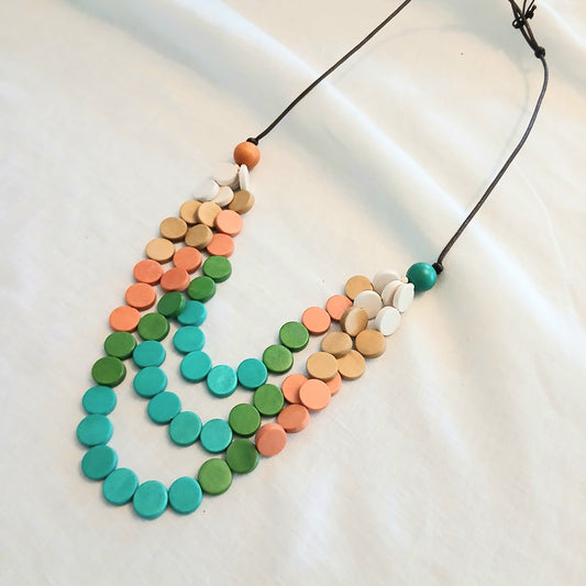 Colourful 3-Layered Wooden Beaded Necklace N6-6234FDCY