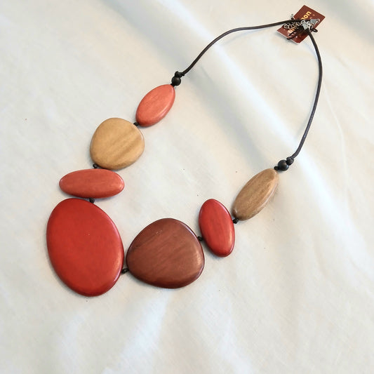 Chunky Mixed Oval Shaped Wooden Beaded Necklace N6-2249