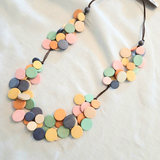 Whimsical and Layered Wooden Beaded Necklace N6-3650X