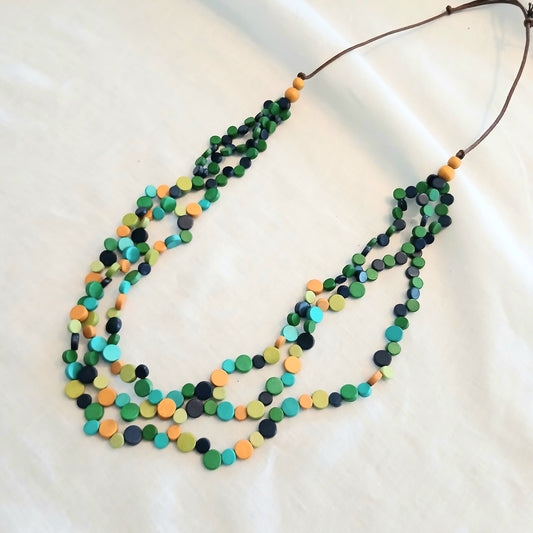 Whimsical Layered Small Wooden Circles Beads Necklace N7-704X