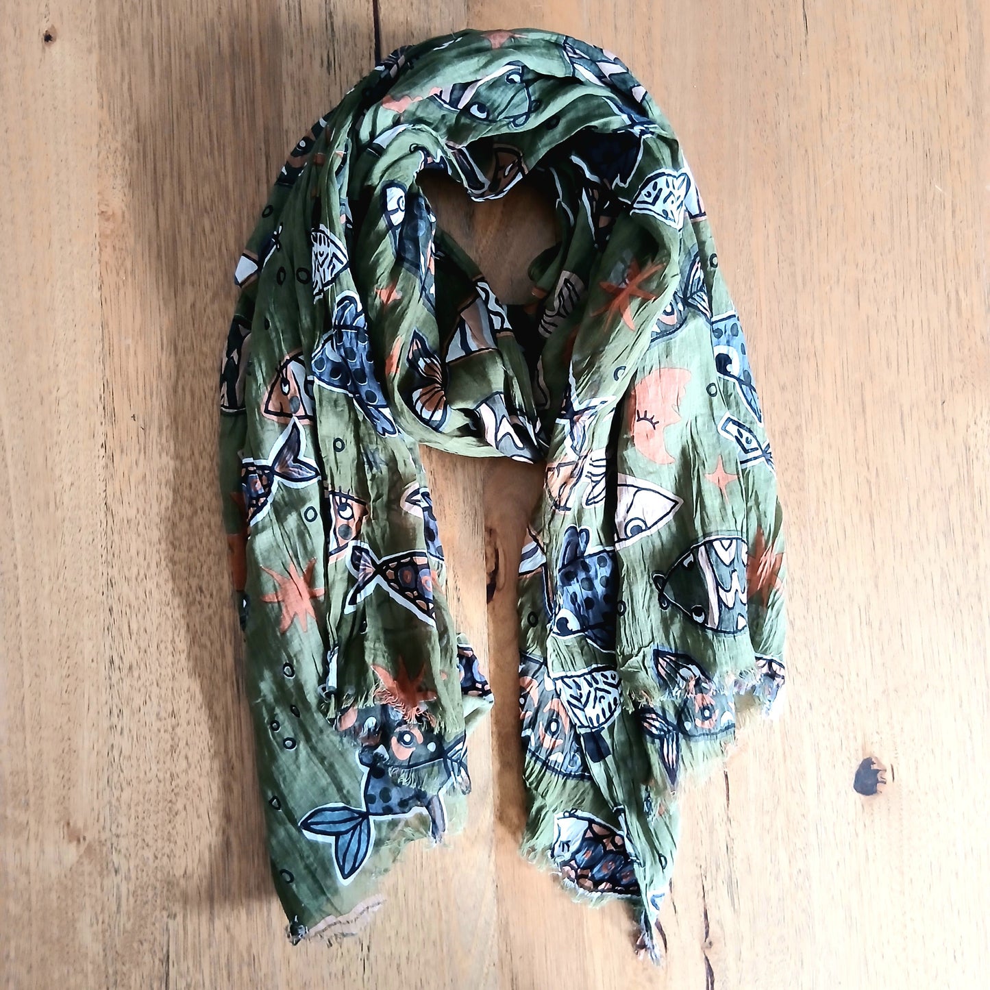 Fish and Moon Cotton Shawl 67373