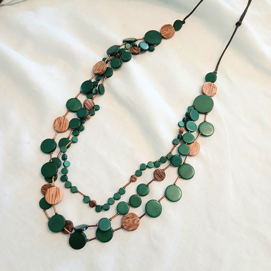 Round Wooden Beads Layered Necklace N7-713FM