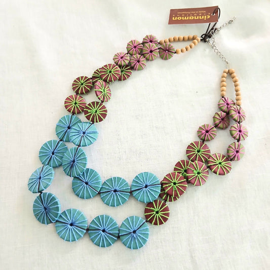 2-Layered Embroidered Wooden Beaded Necklace N6-5729FCE