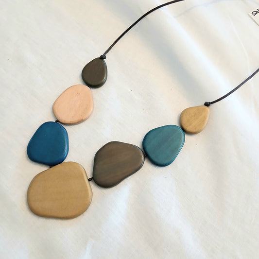 Beach Colour Inspired Wooden Beads Necklace N7-343CME
