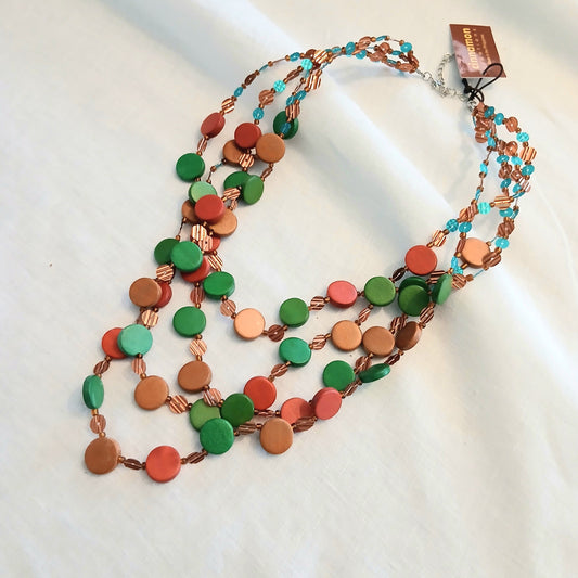 Red and Green Layered Wooden Beaded Necklace N7-702DFH
