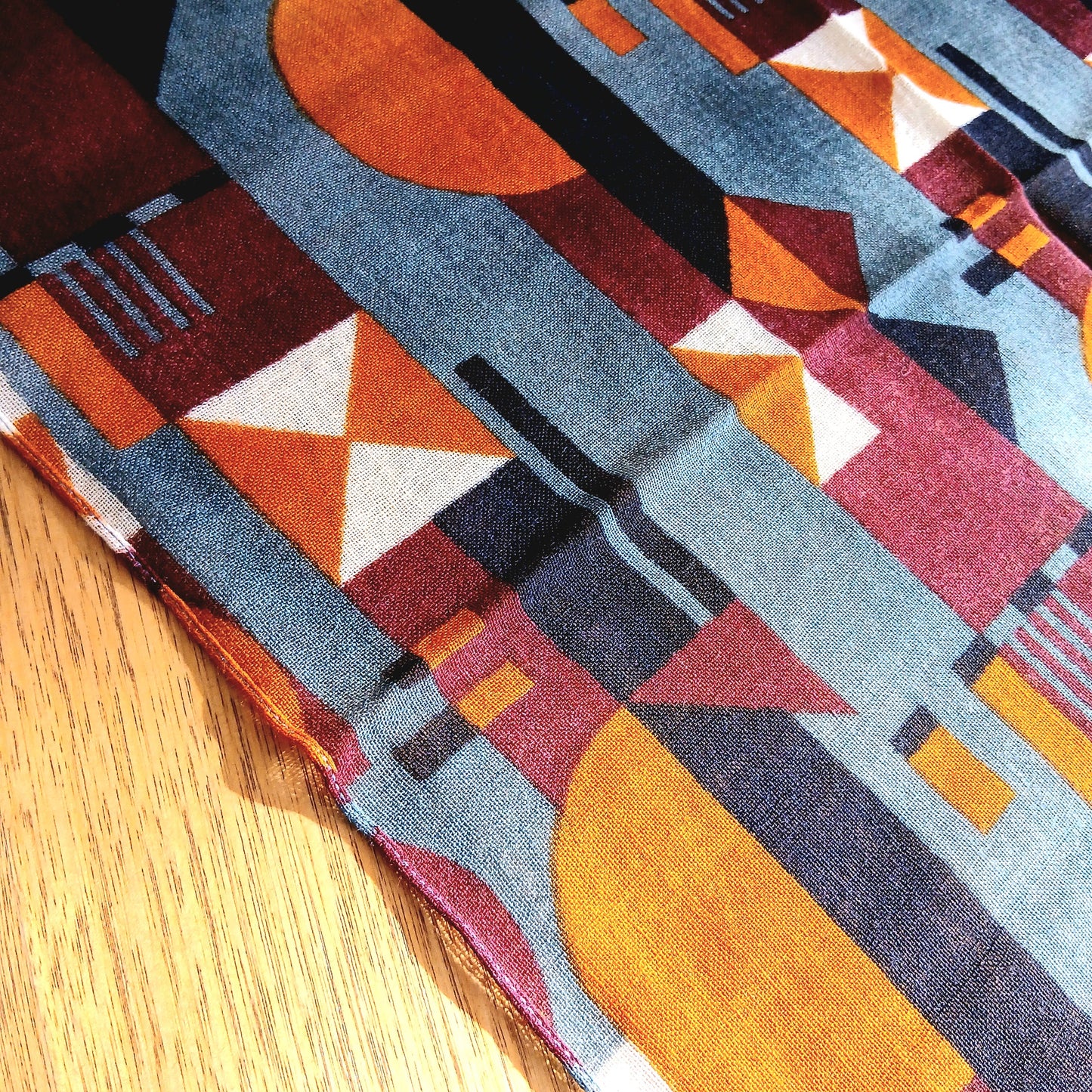 Merino Wool Patterned Scarf - Blue/Orange Print YASH-620