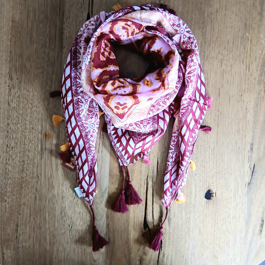 Cotton Square Ethnic Strips Print and Pompom 53297