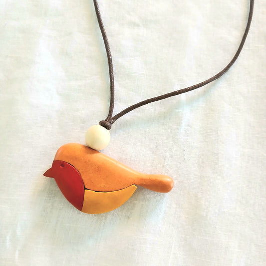 Little Sparrow Looking Wooden Bird Necklace N6-6095
