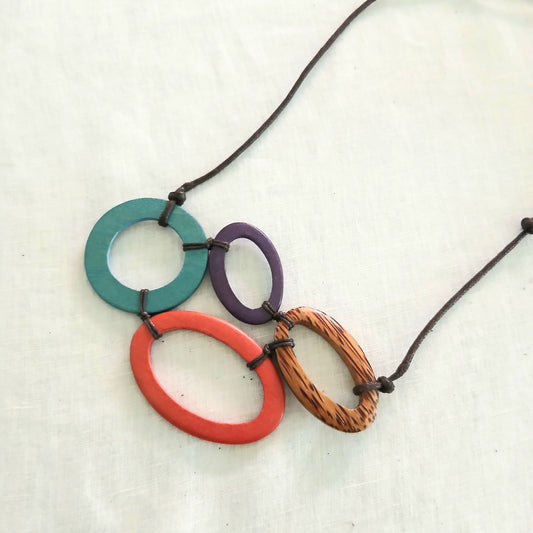 Ovals Tied Together Wooden Beaded Necklace N6-5376CDG