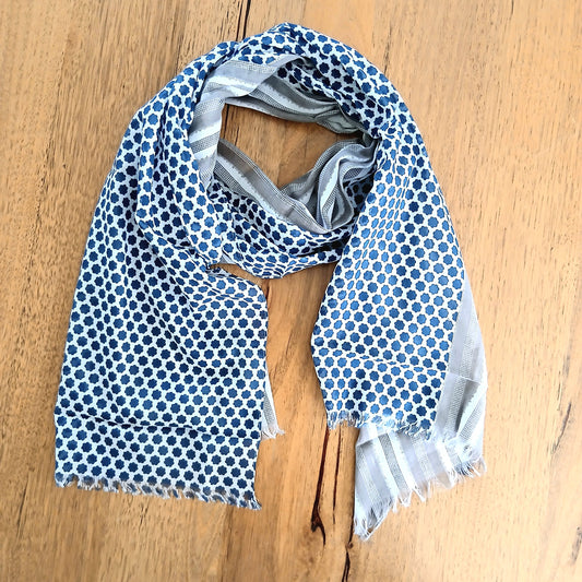 Cream and Blue Cotton Scarf Yash-281
