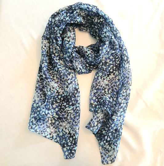 Pure Silk Scarf Small Flower Field Blue Design Large PS-1094