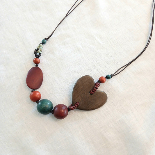 Wooden Heart and Beads Necklace N6-5963MDL