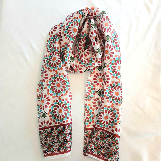 Pure Silk Scarf Geometric Floral Design Large PS-1138