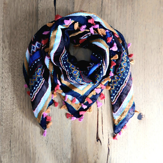 2-Tone Cotton Embroidered Scarf 60532