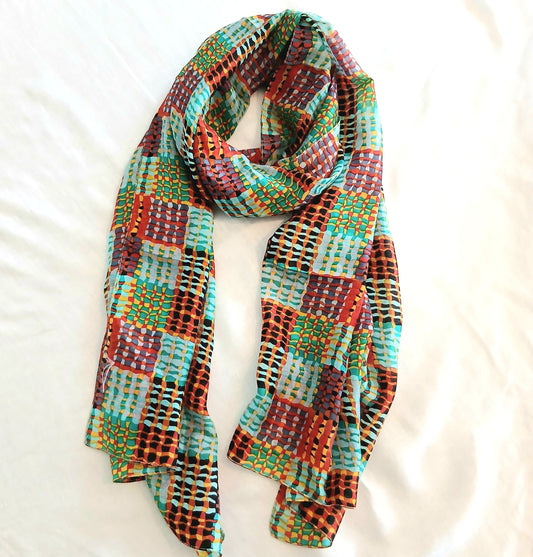 Pure Silk Scarf Lines and Squares Design Large TS-1146
