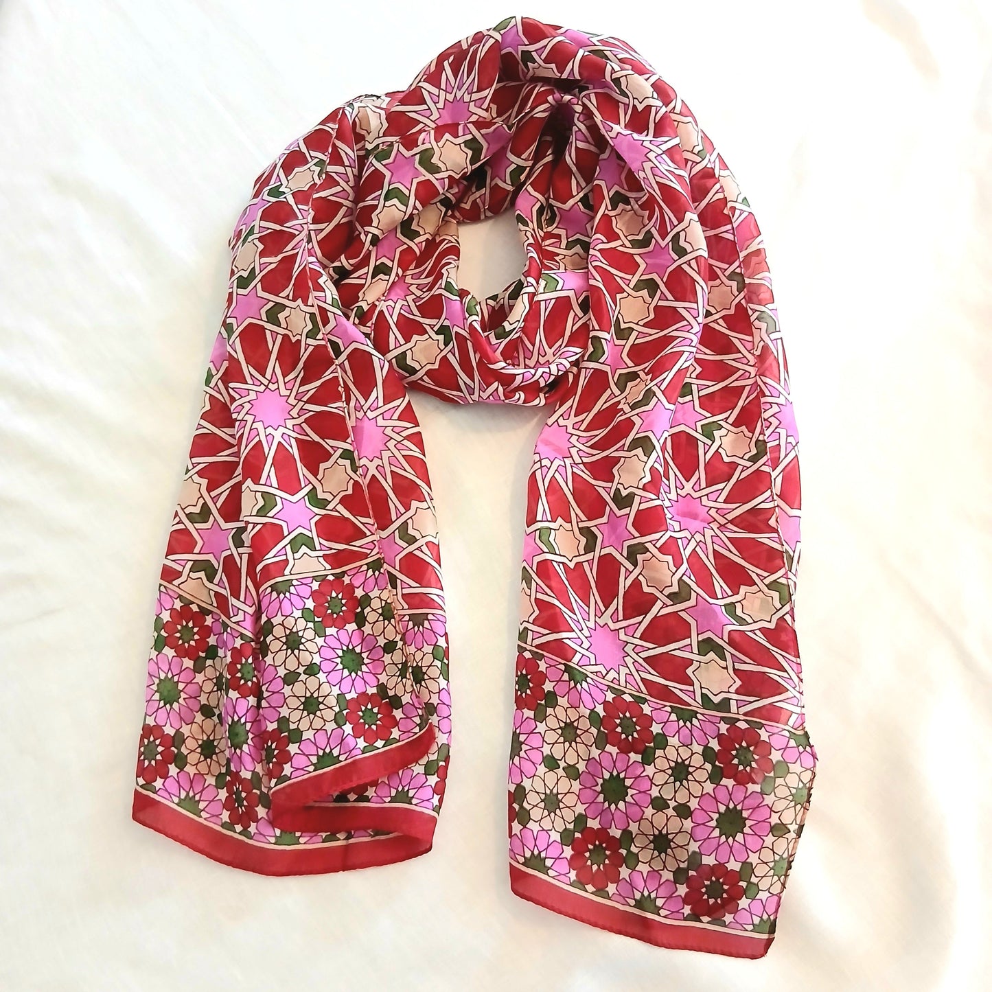 PRE-ORDER Pure Silk Scarf Geometrical Stars Design PS-1141