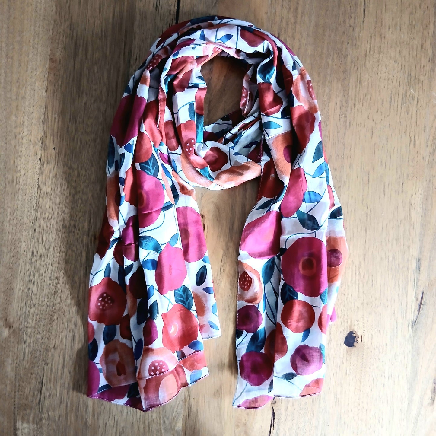 Leaves and Poppy Cotton Scarf 67128